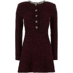 BURGUNDY TEXTURED KNIT EMBELLISHED MINI DRESS