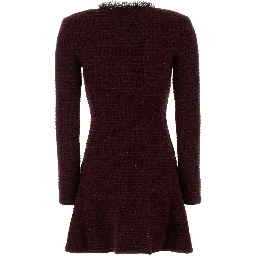 BURGUNDY TEXTURED KNIT EMBELLISHED MINI DRESS