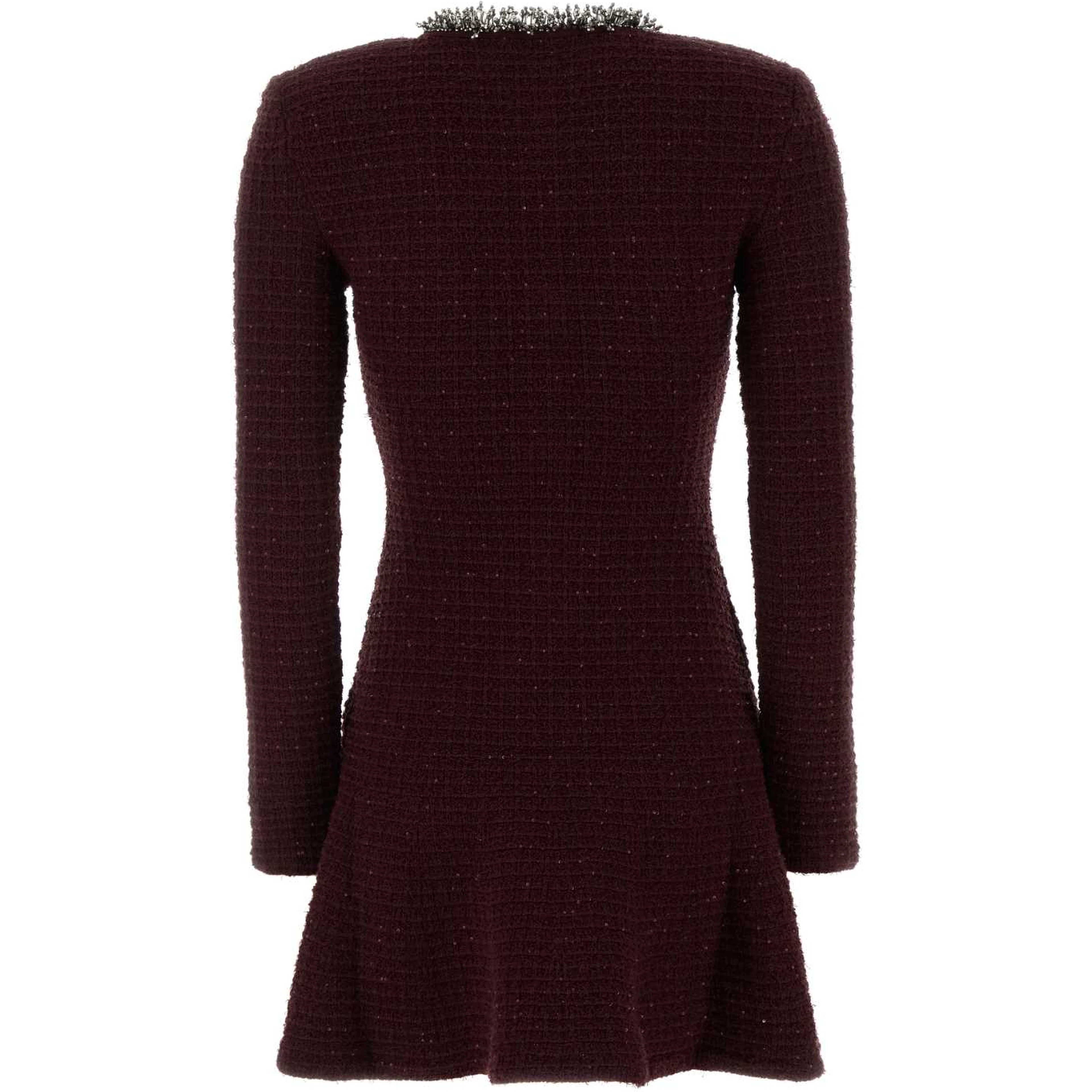 BURGUNDY TEXTURED KNIT EMBELLISHED MINI DRESS