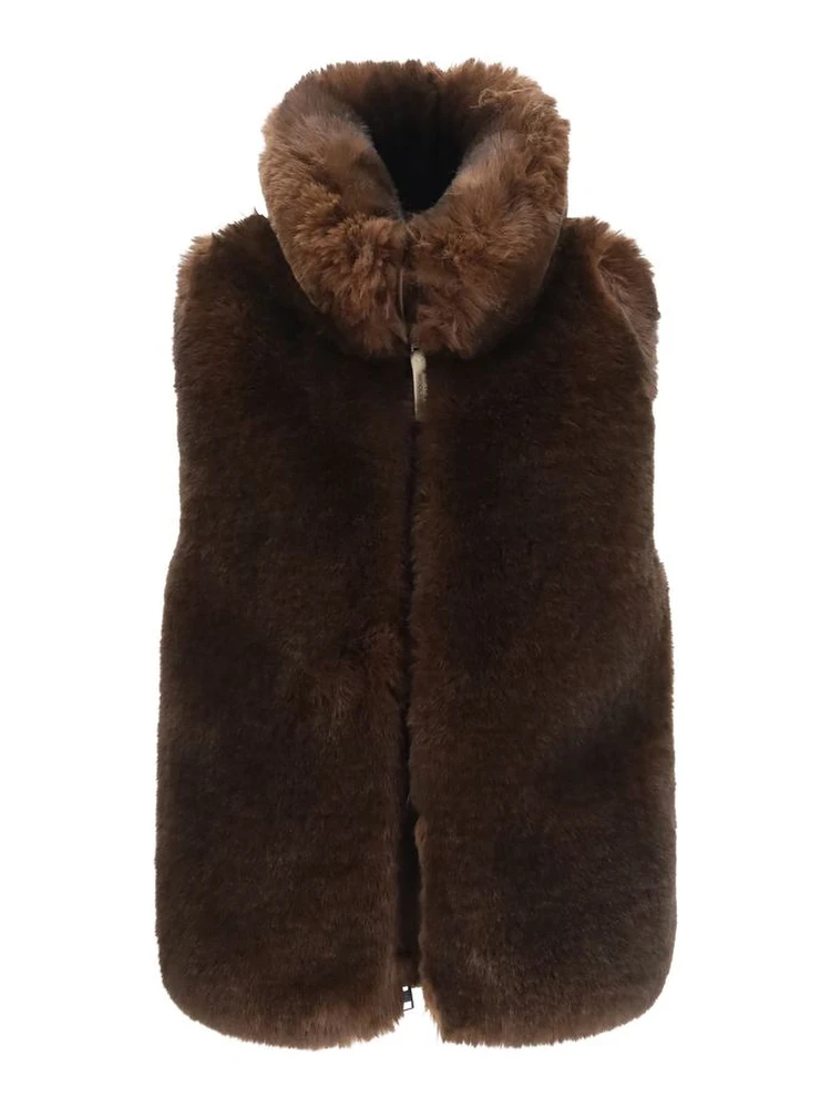 Brown Polyester Sleeveless Jacket