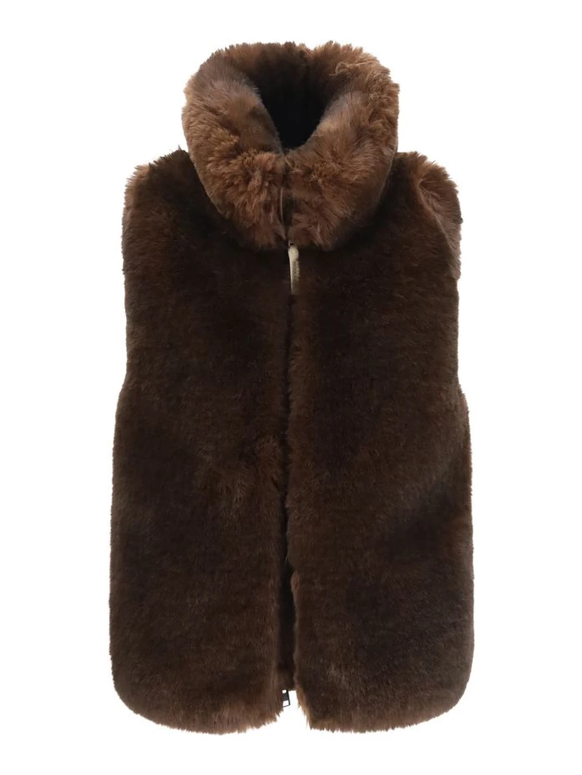 Brown Polyester Sleeveless Jacket