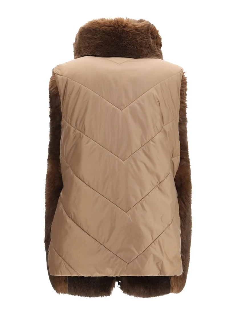 Brown Polyester Sleeveless Jacket