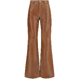 Brown Lambskin Flared Pants