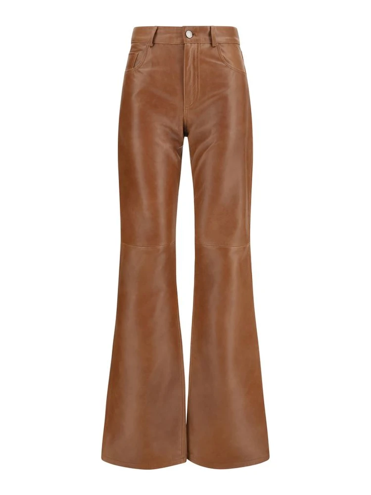 Brown Lambskin Flared Pants