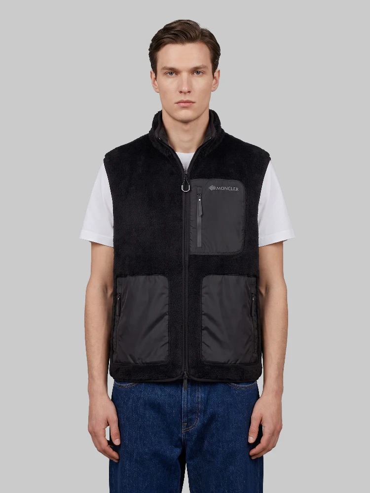 Reversible teddy-effect fleece vest