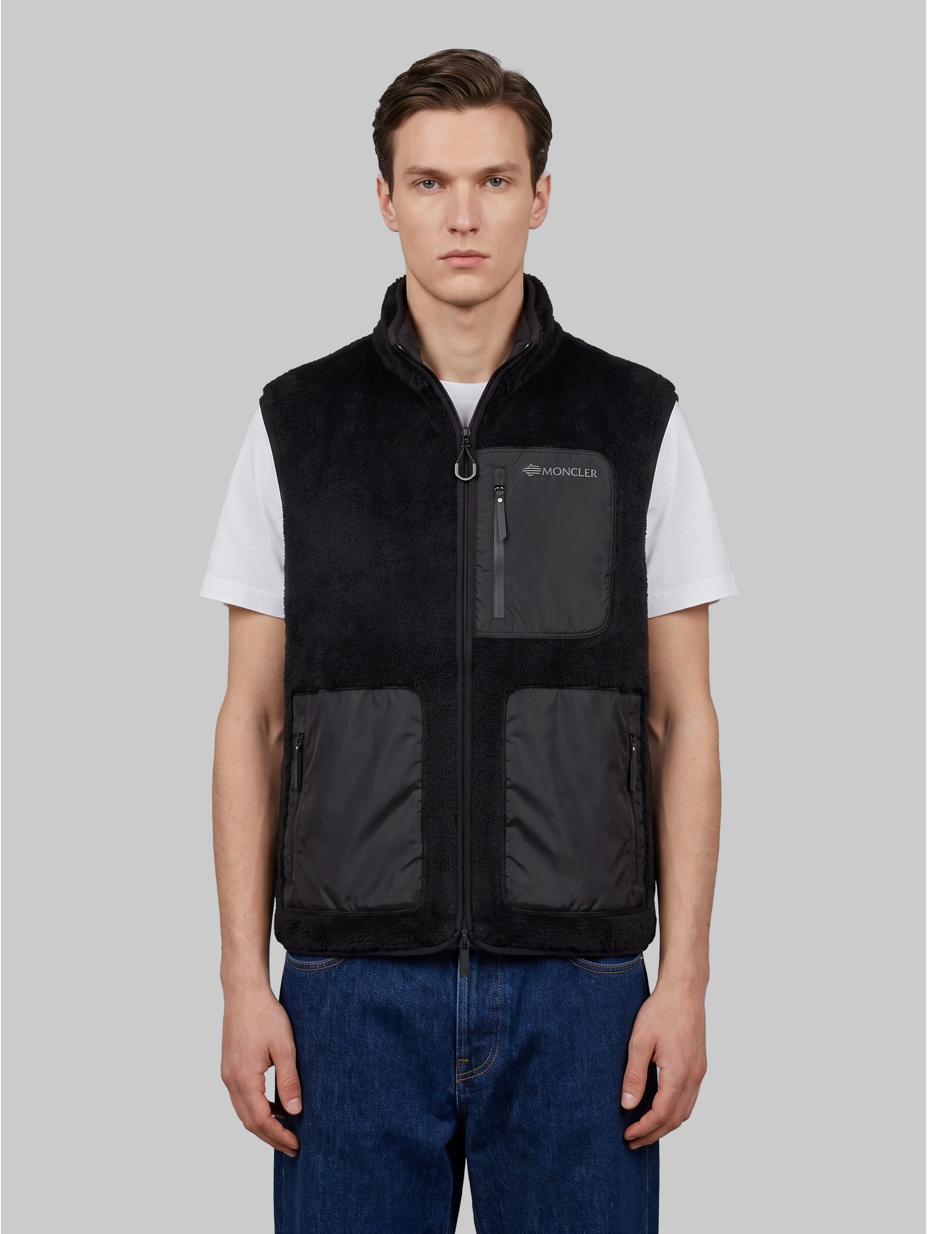 Reversible teddy-effect fleece vest