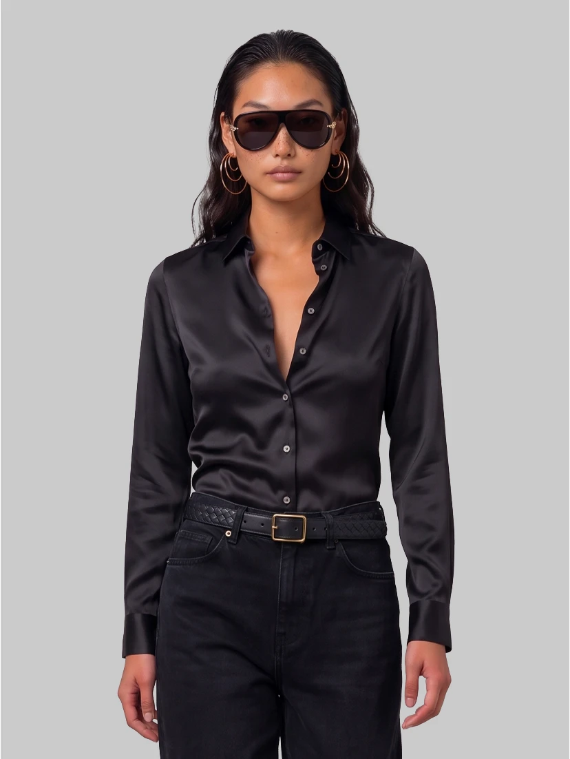 Black stretch silk shirt