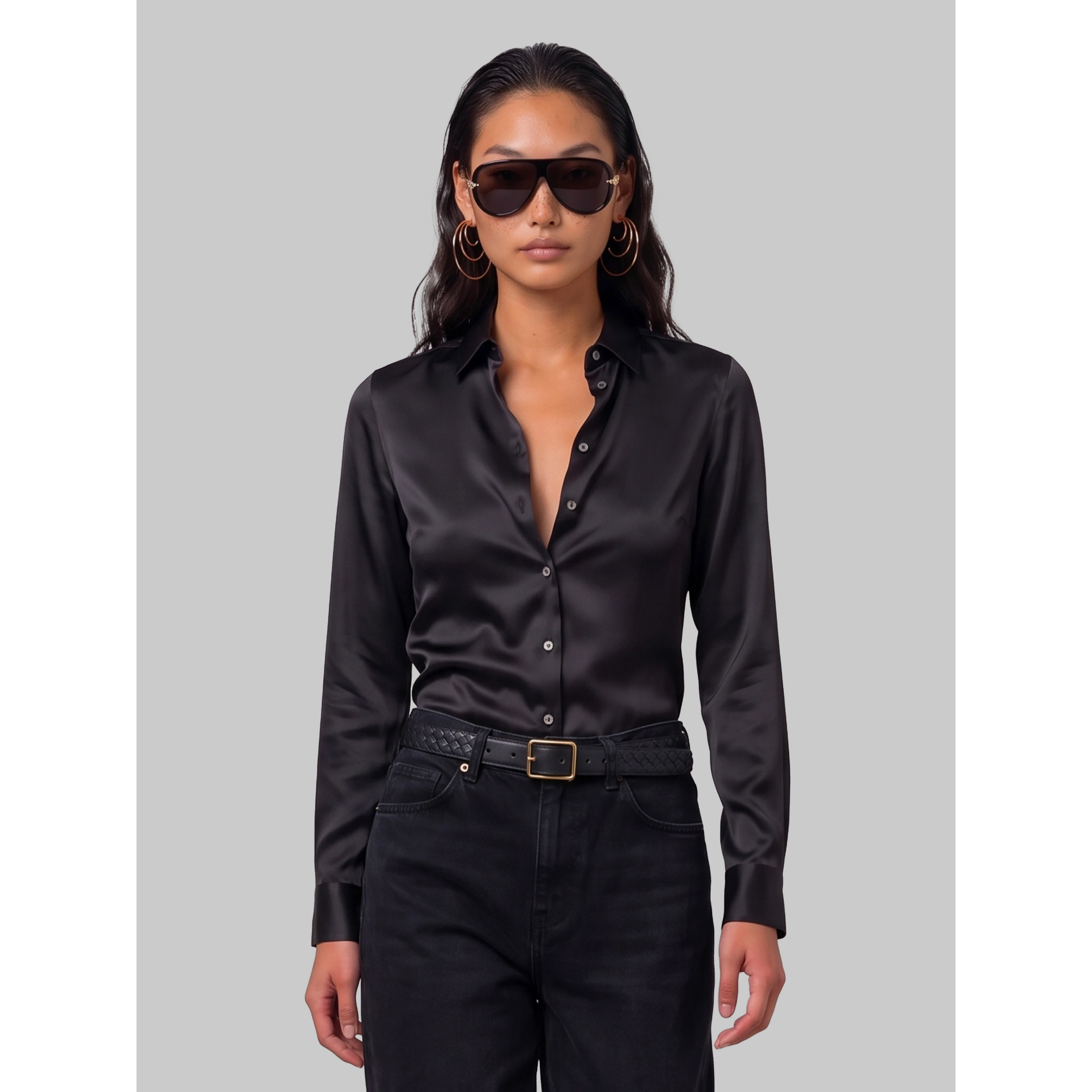 Black stretch silk shirt