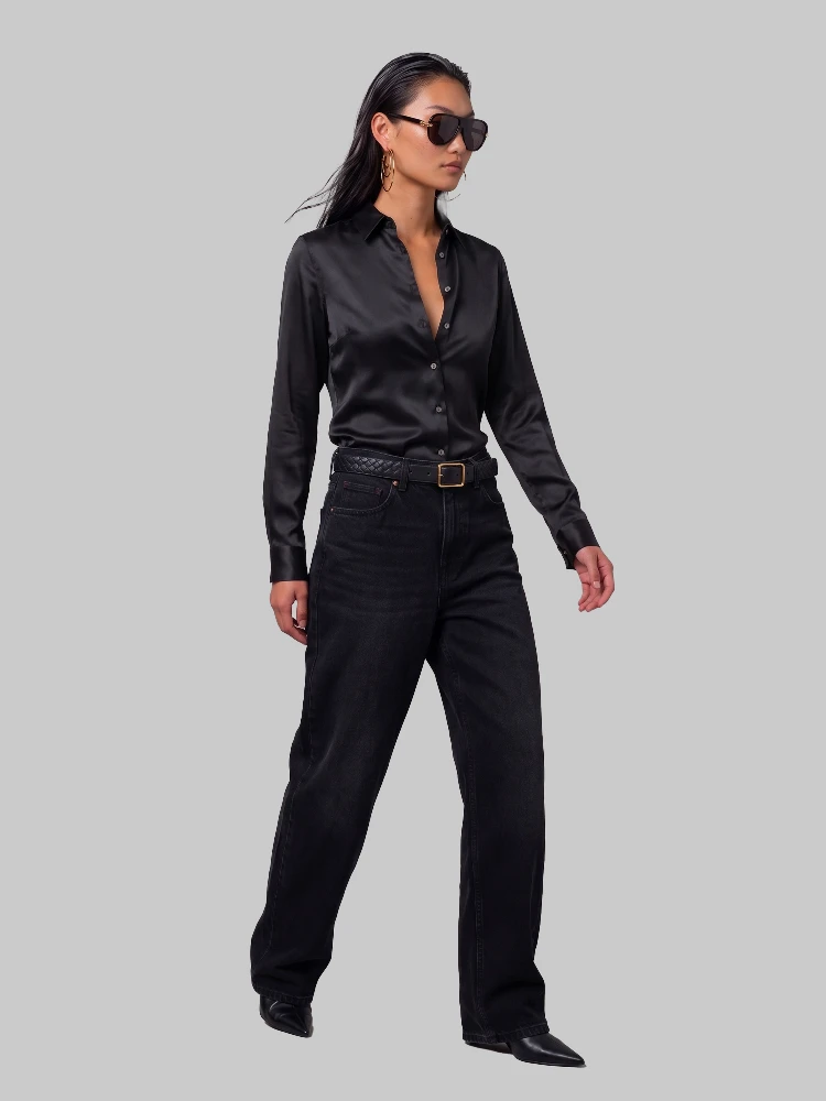 Black stretch silk shirt alternative