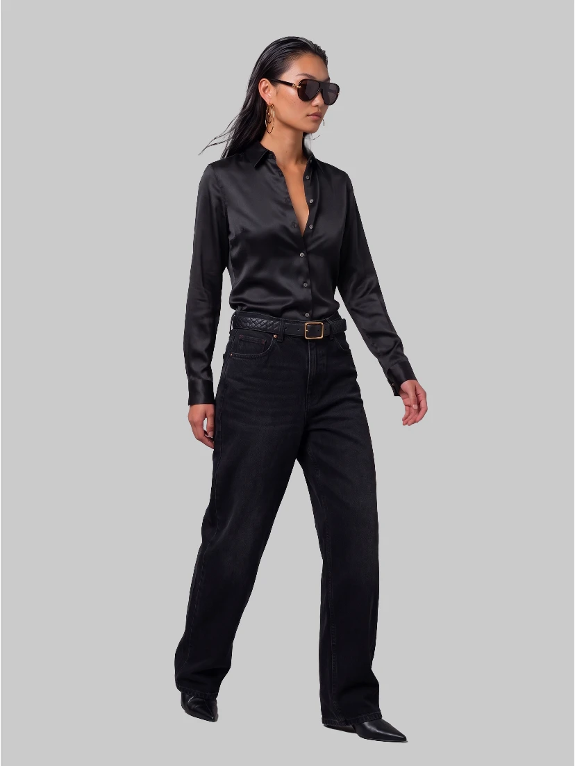 Black stretch silk shirt