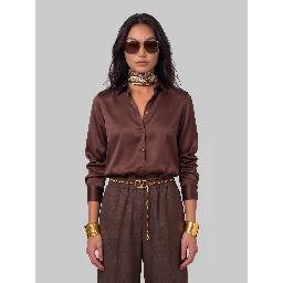 Brown stretch silk shirt