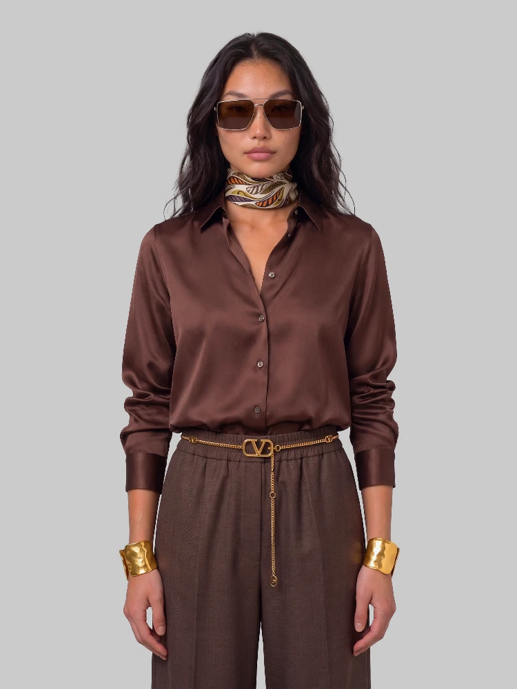 Brown stretch silk shirt