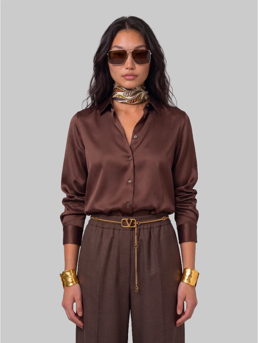 Brown stretch silk shirt