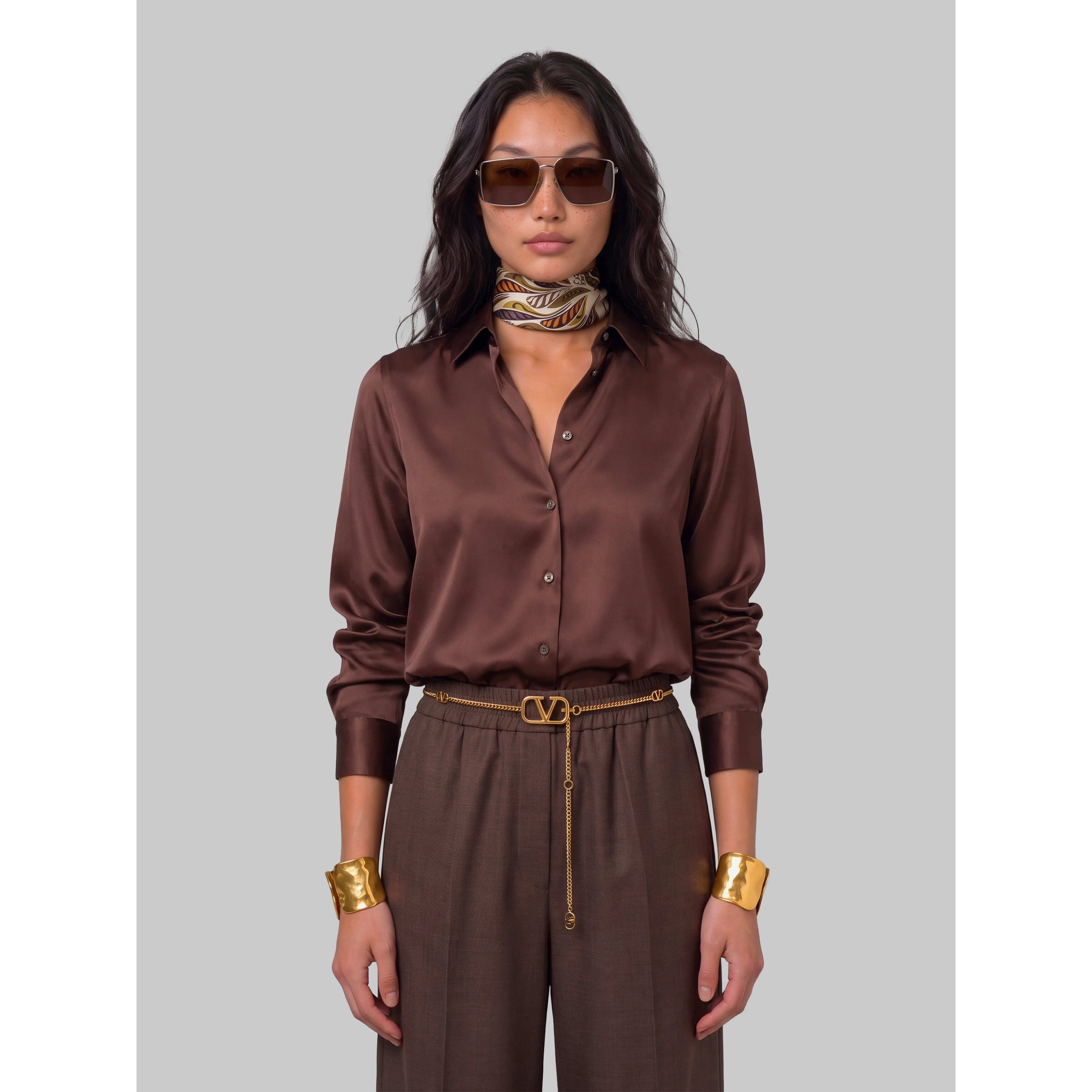 Brown stretch silk shirt