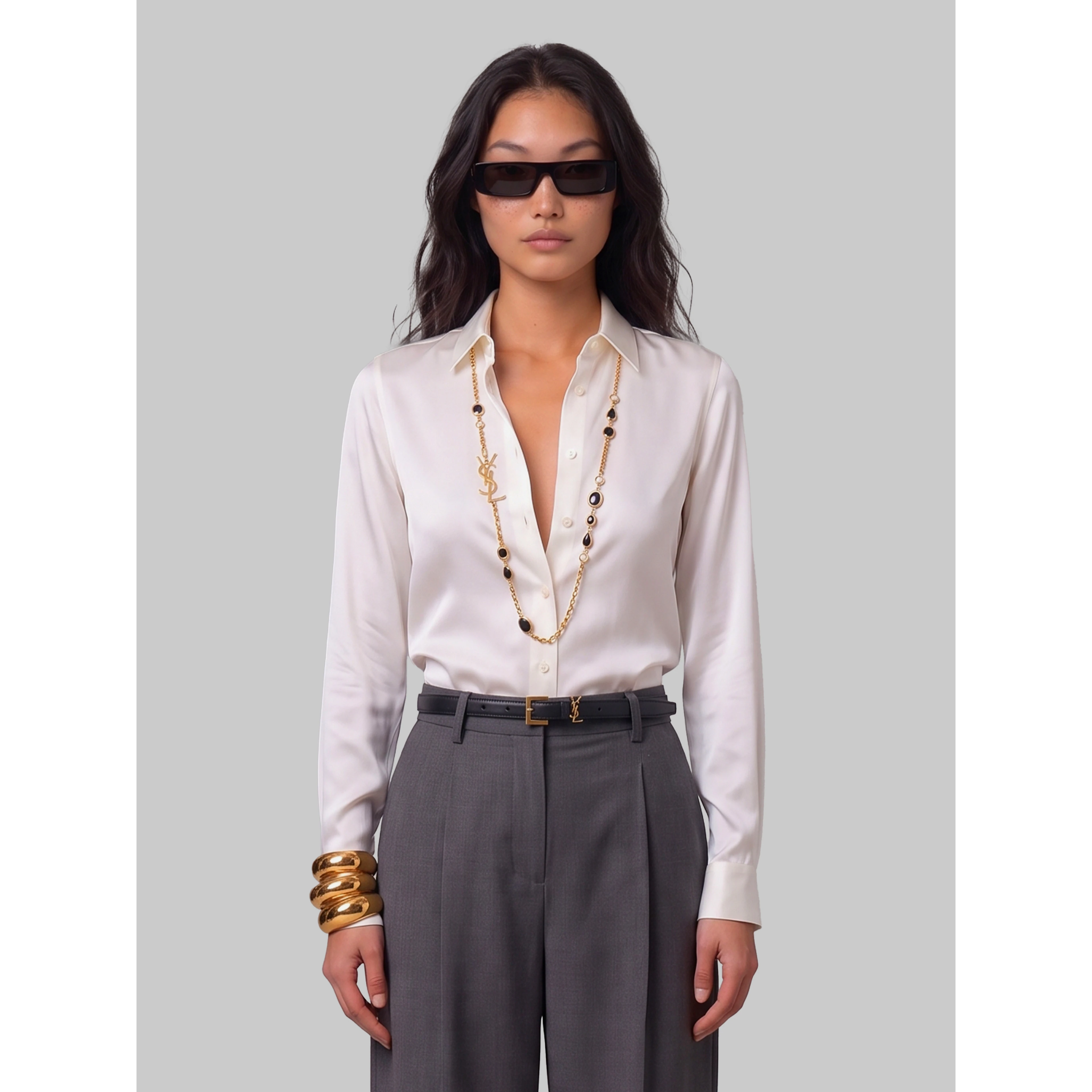 White stretch silk shirt