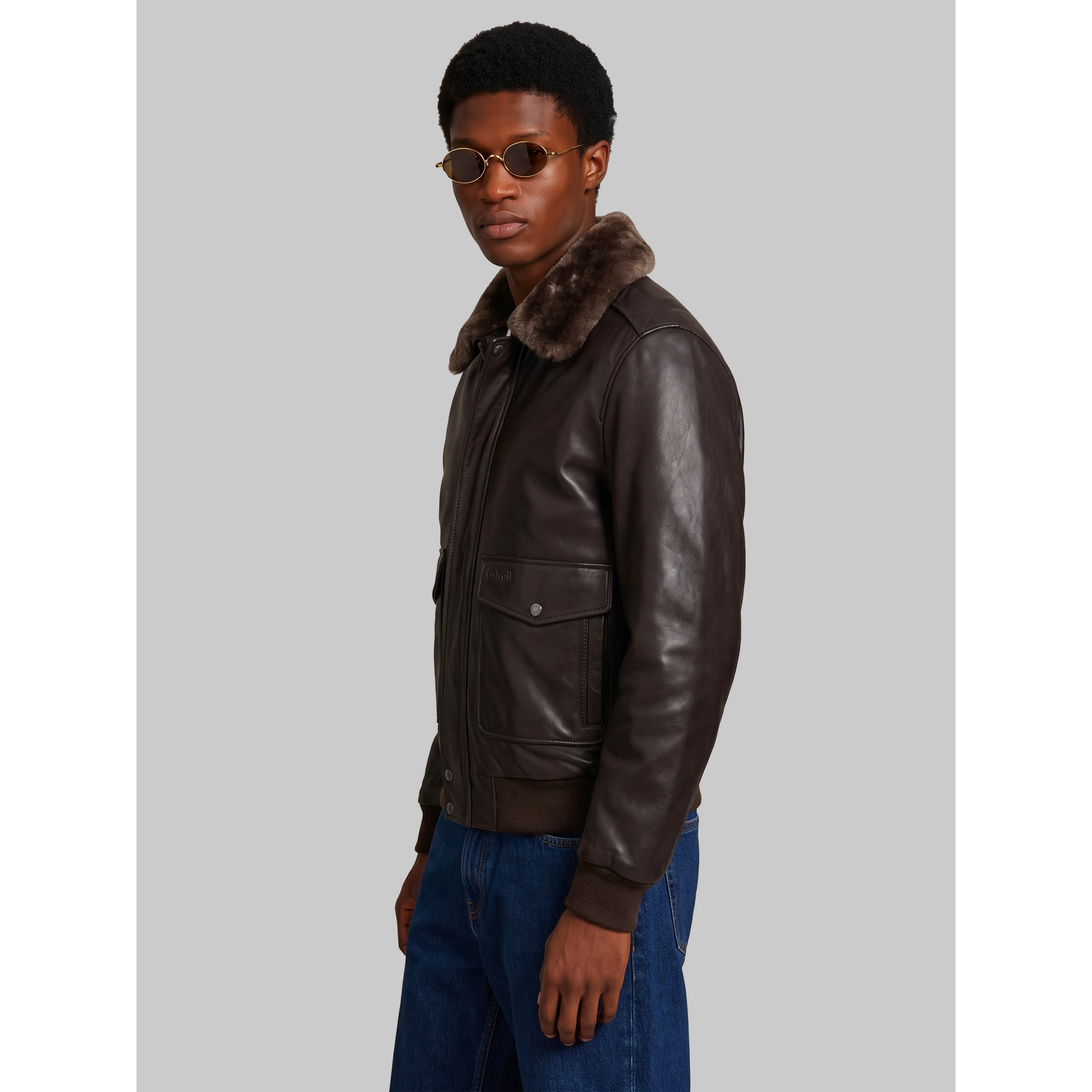 Dark brown aviator bomber