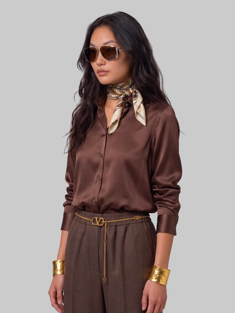 Brown stretch silk shirt alternative