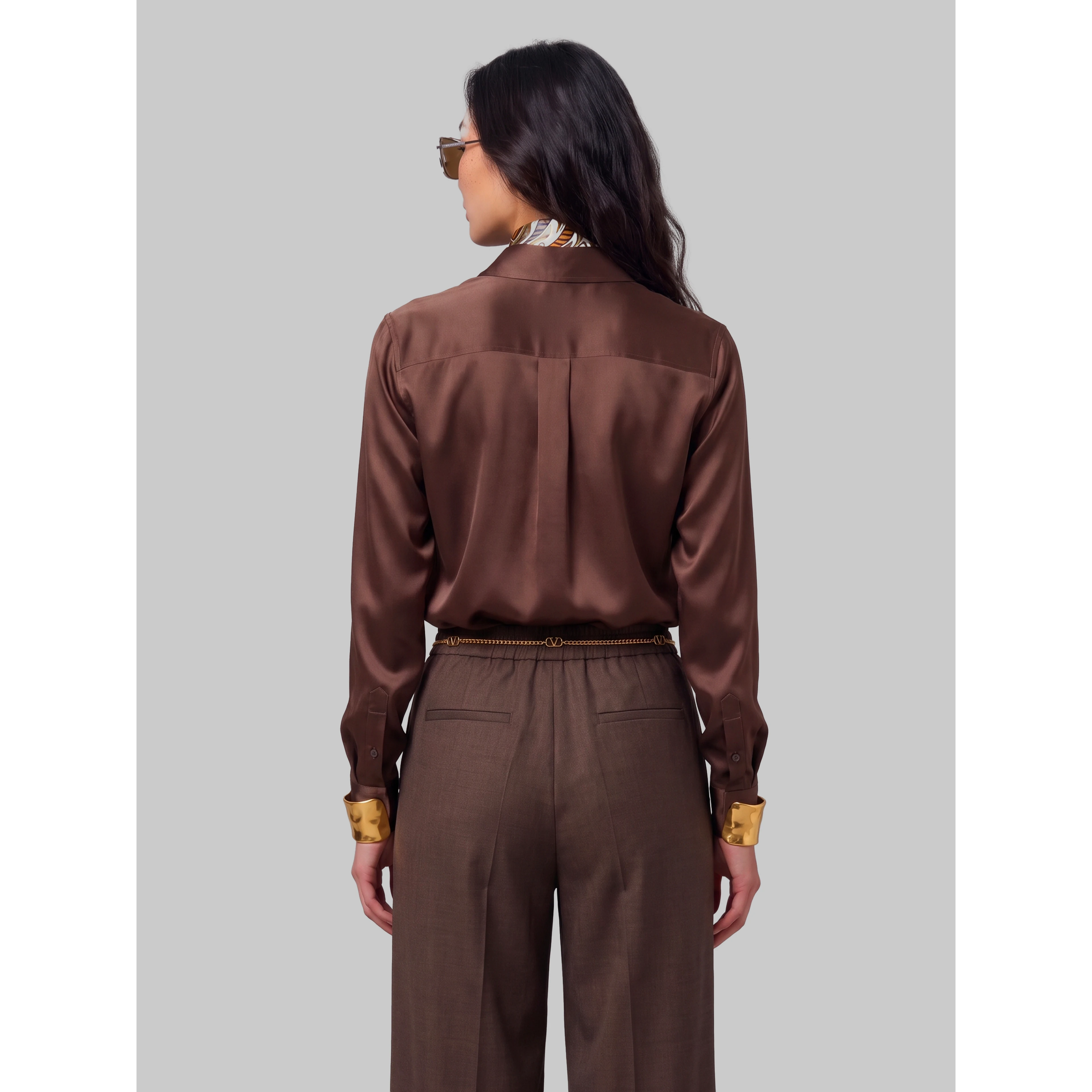 Brown stretch silk shirt
