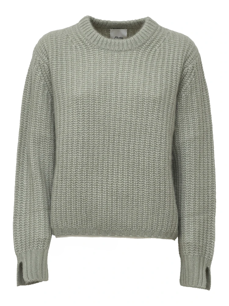 Maglia Girocollo A Costine In Cashmere, Seta