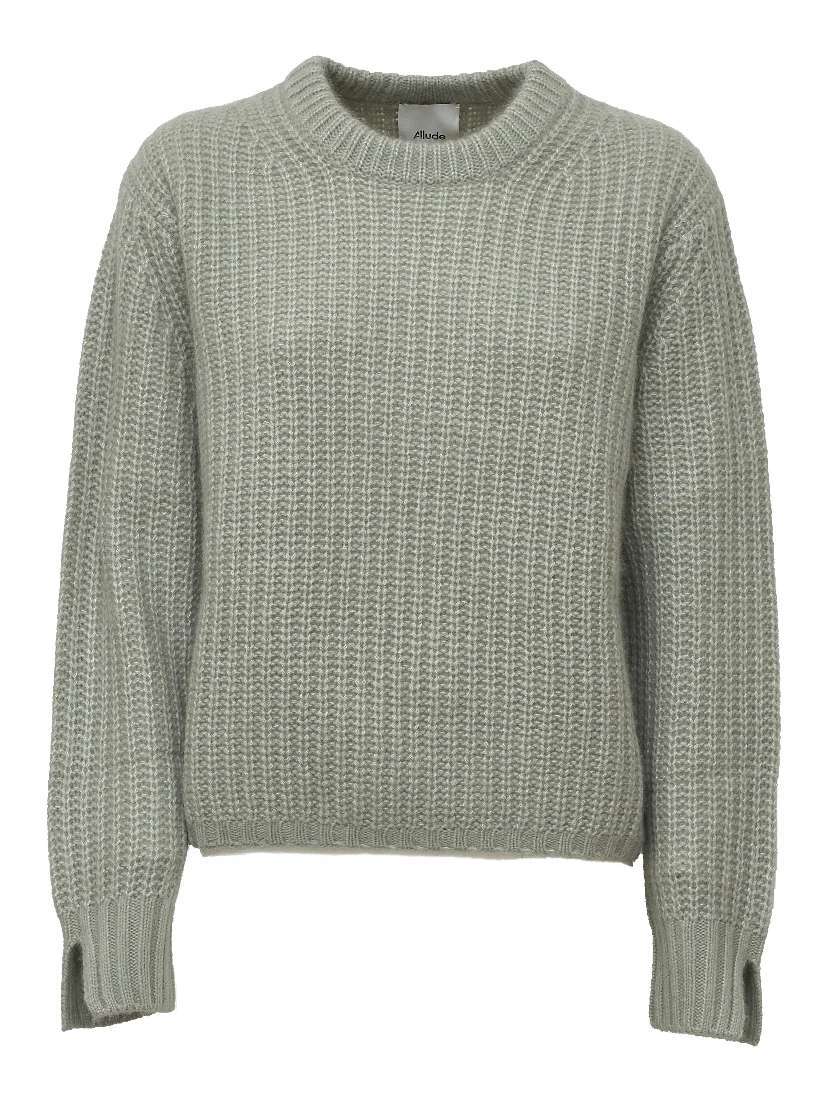 Maglia Girocollo A Costine In Cashmere, Seta