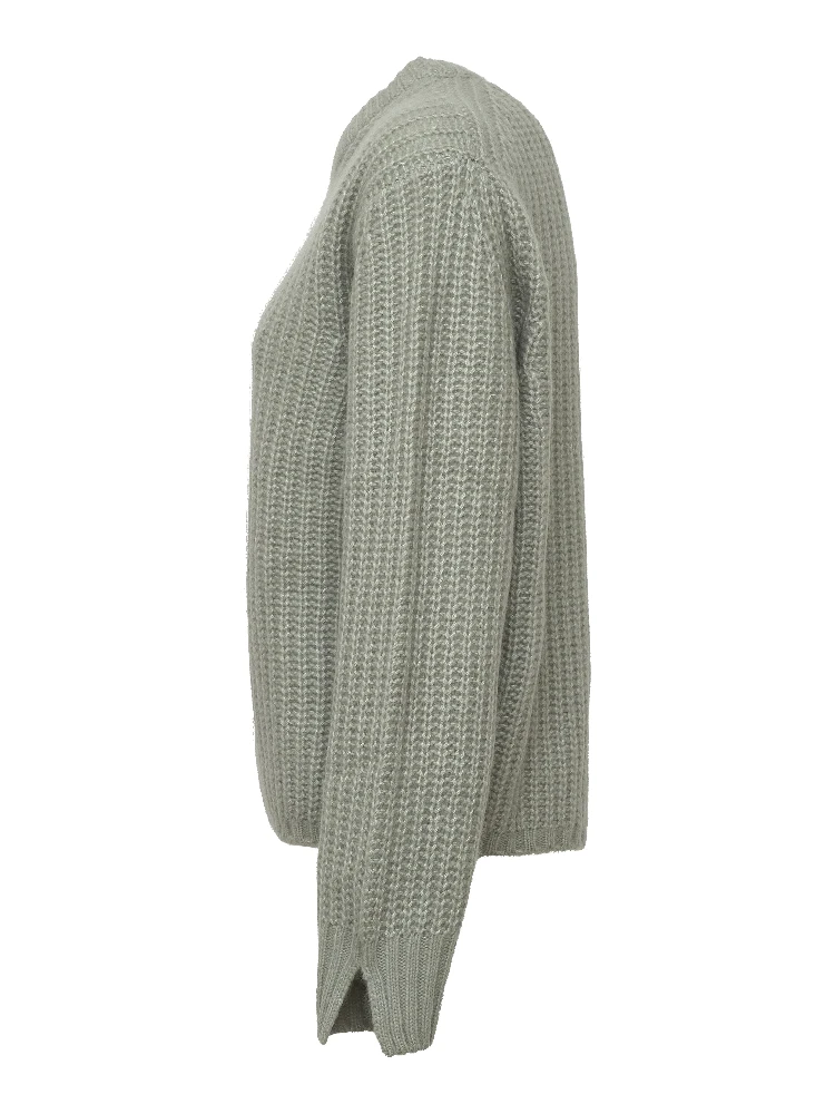 Maglia Girocollo A Costine In Cashmere, Seta alternative