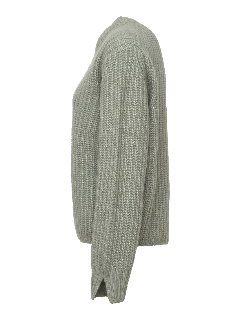 Maglia Girocollo A Costine In Cashmere, Seta