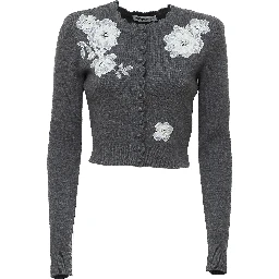 Grey Lace Flower Knit Cardigan
