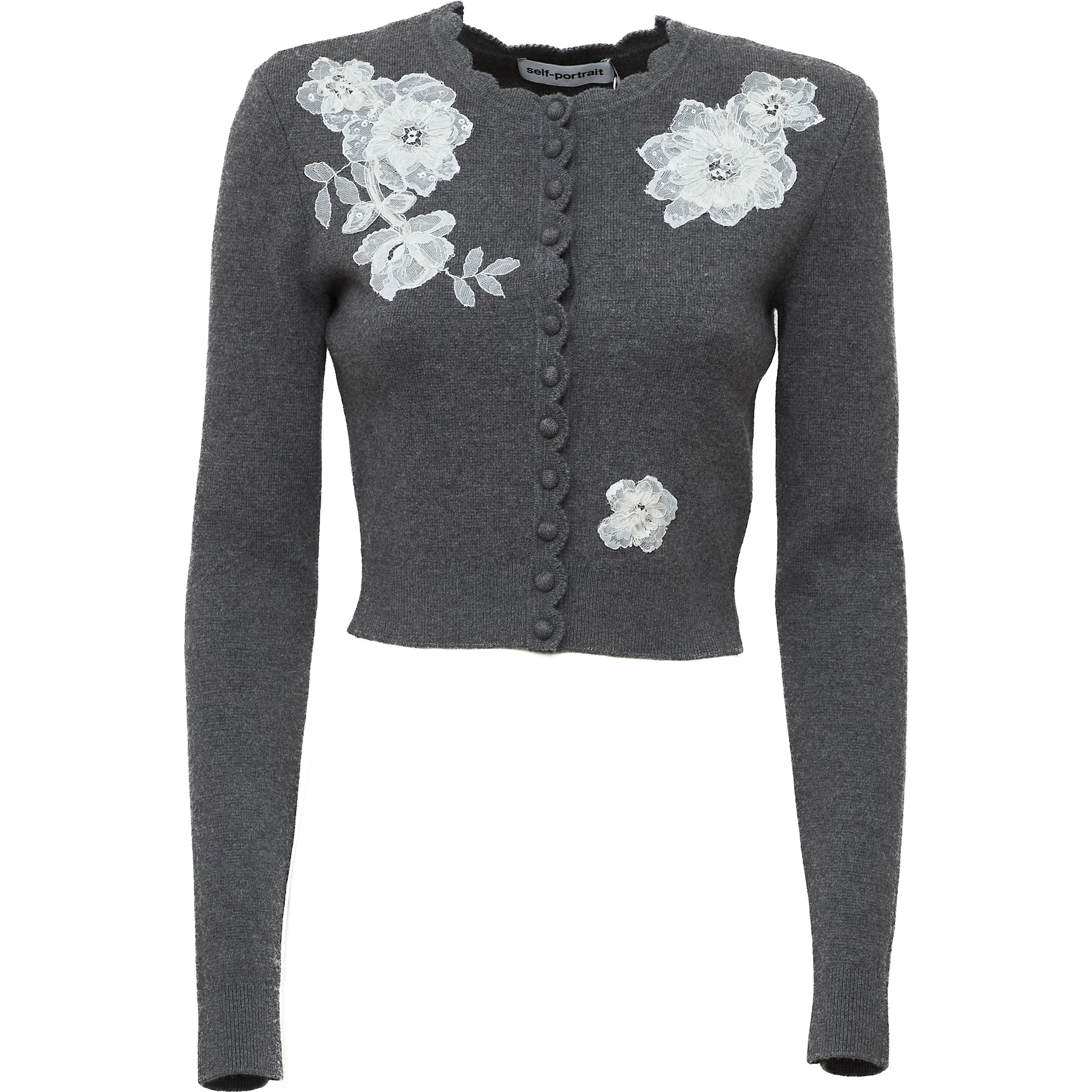 Grey Lace Flower Knit Cardigan