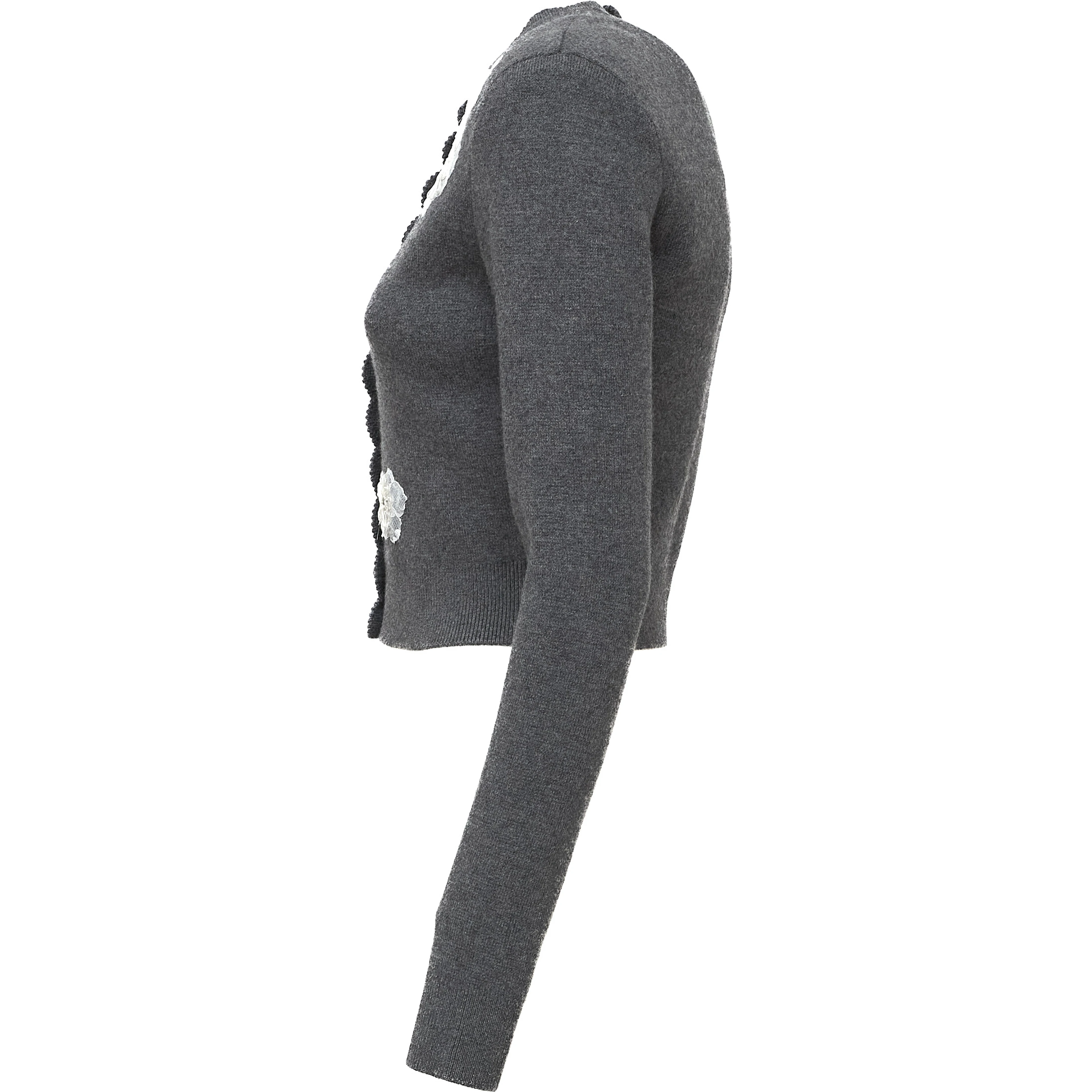 Grey Lace Flower Knit Cardigan