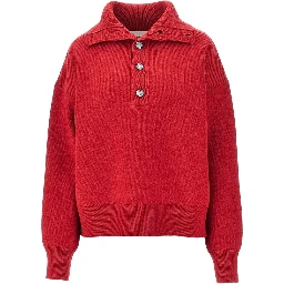 Buttoned high-neck wool sweater