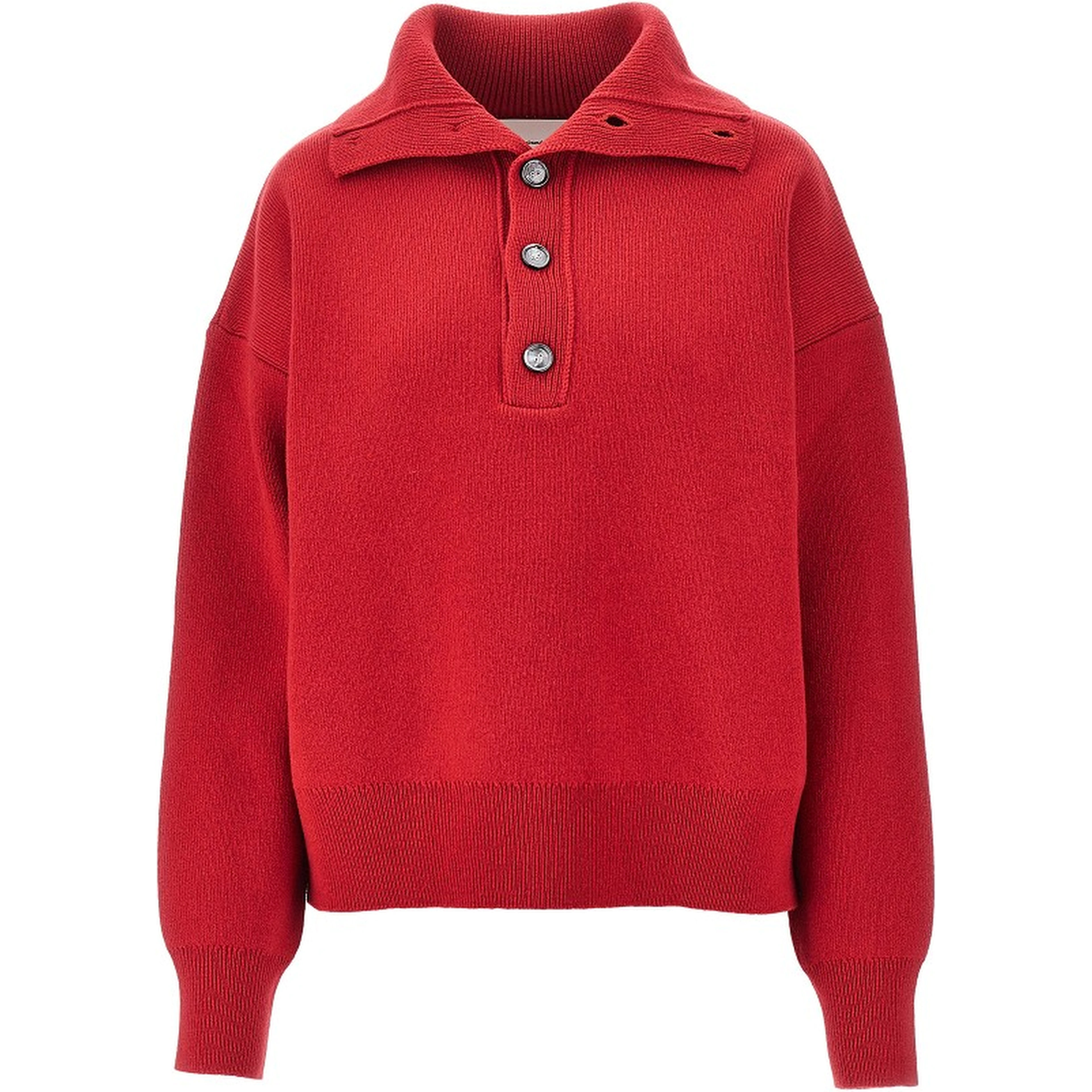 Buttoned high-neck wool sweater