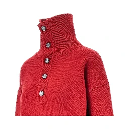 Buttoned high-neck wool sweater