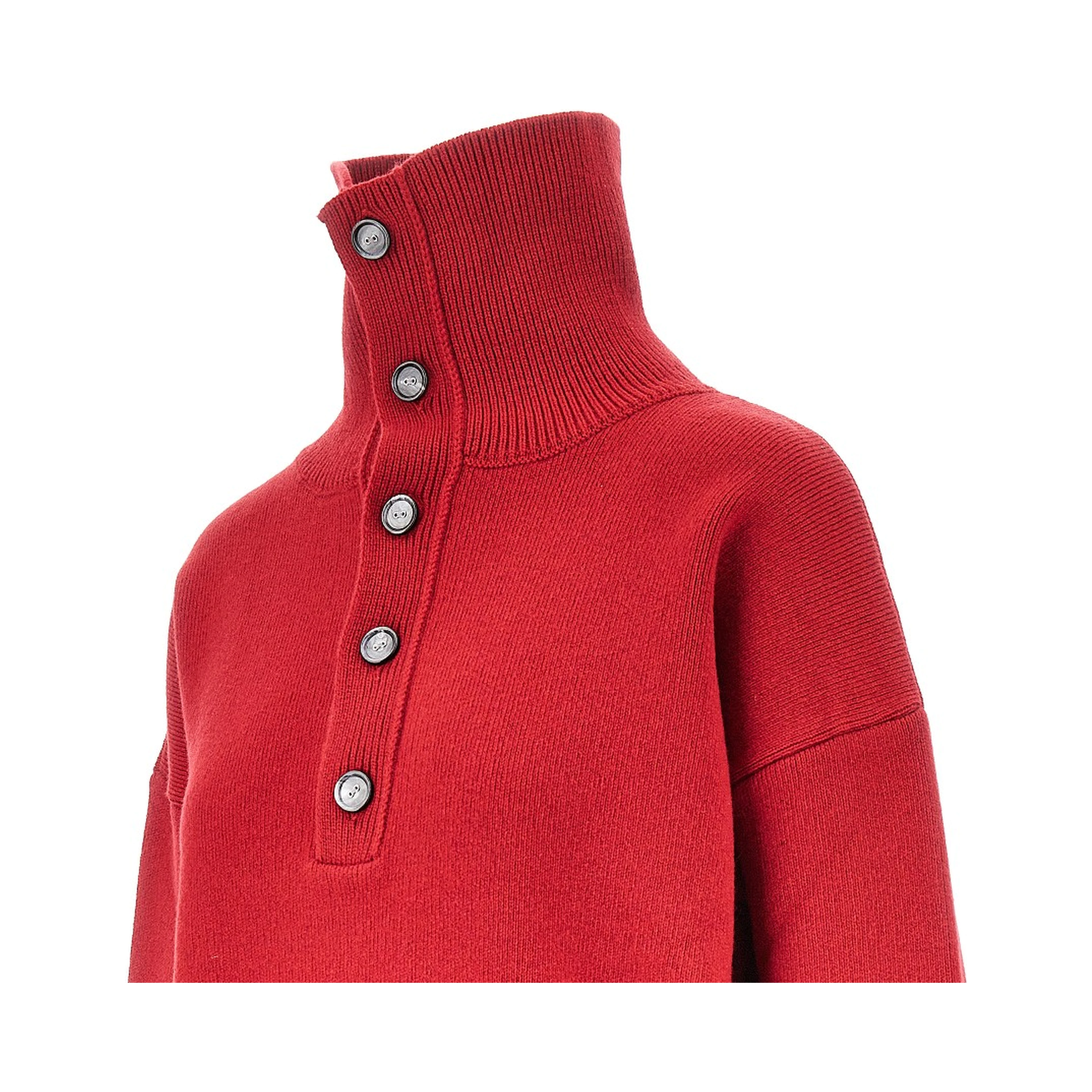 Buttoned high-neck wool sweater