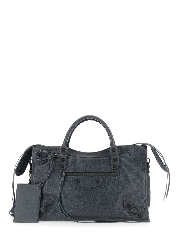 Le City Bag Gray Medium Handbag with Adjustable and Removable Shoulder Strap in Leather for Women