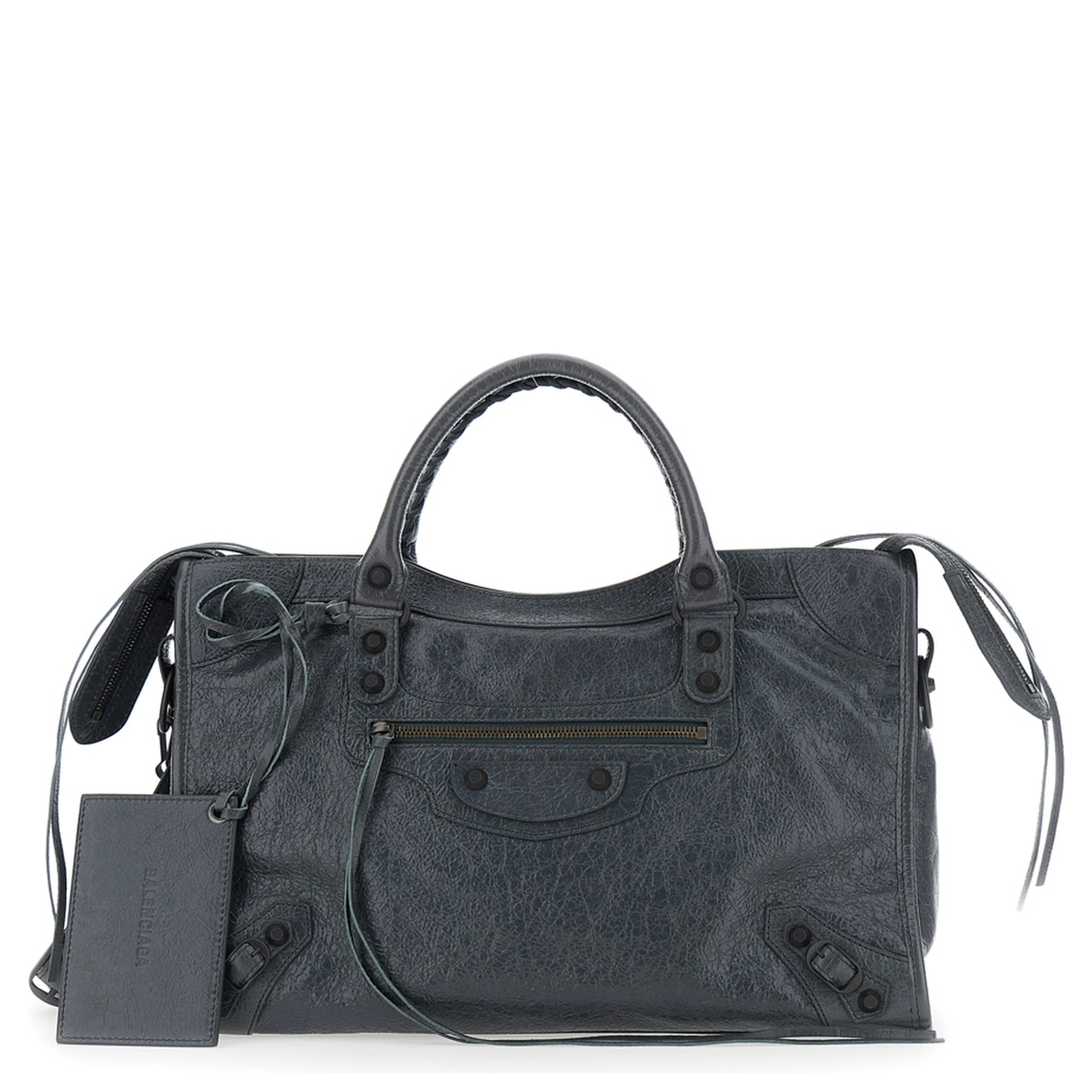 Le City Bag Gray Medium Handbag with Adjustable and Removable Shoulder Strap in Leather for Women