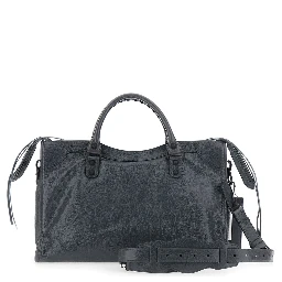 Le City Bag Gray Medium Handbag with Adjustable and Removable Shoulder Strap in Leather for Women