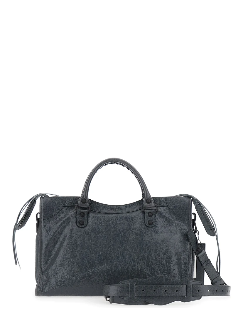 Le City Bag Gray Medium Handbag with Adjustable and Removable Shoulder Strap in Leather for Women