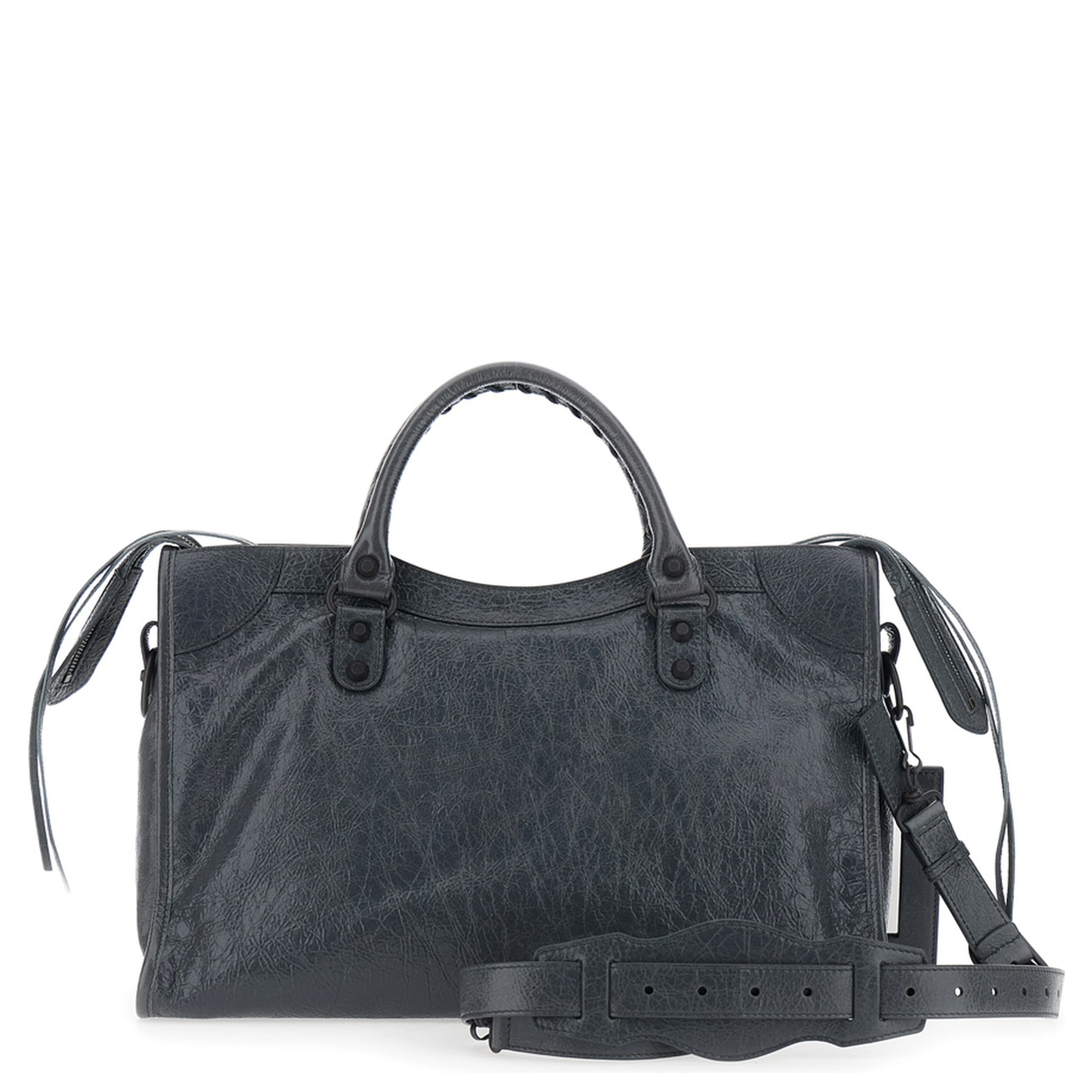 Le City Bag Gray Medium Handbag with Adjustable and Removable Shoulder Strap in Leather for Women