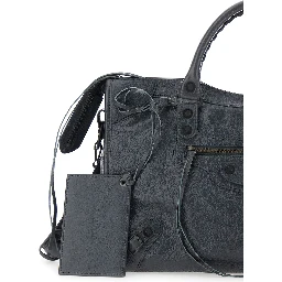Le City Bag Gray Medium Handbag with Adjustable and Removable Shoulder Strap in Leather for Women