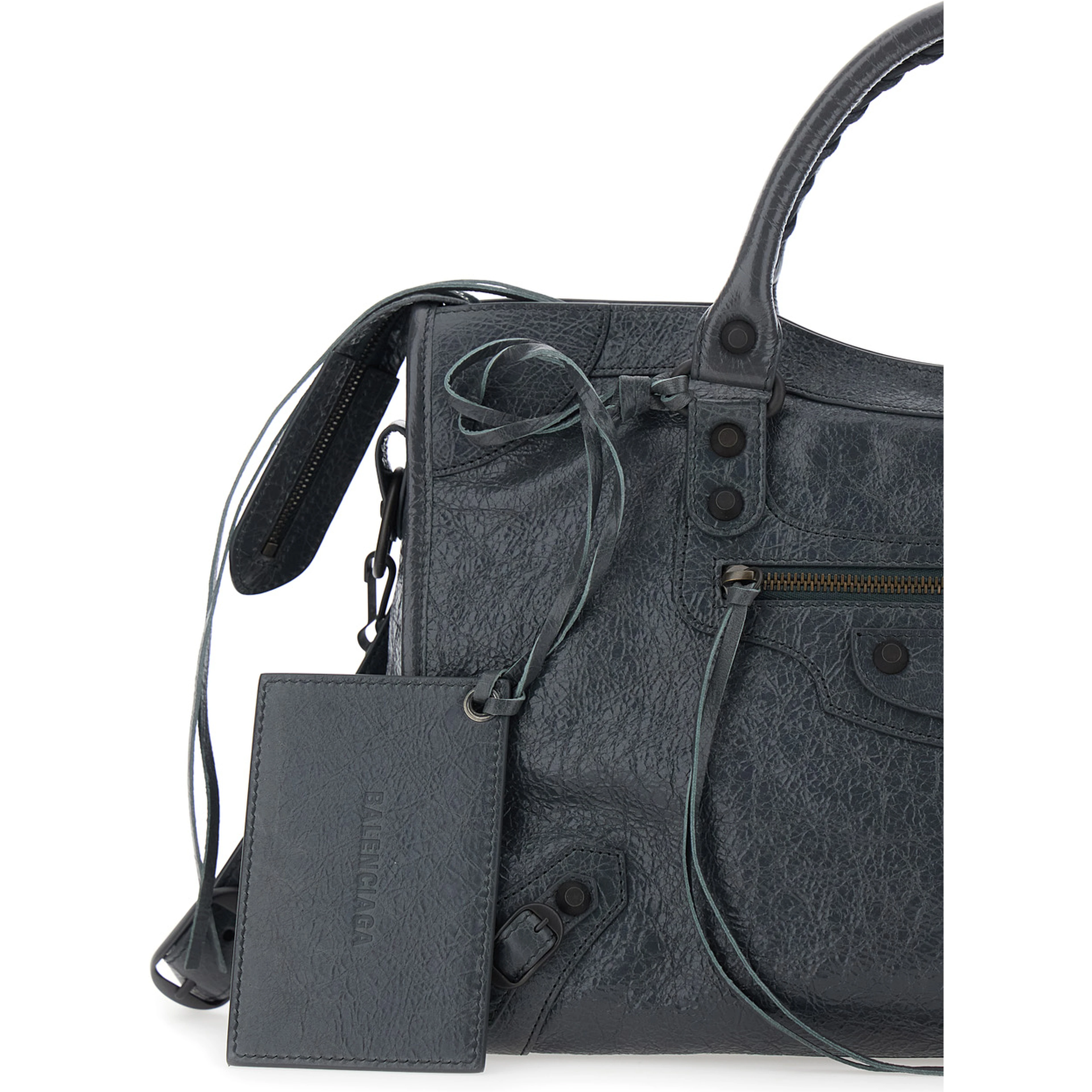Le City Bag Gray Medium Handbag with Adjustable and Removable Shoulder Strap in Leather for Women