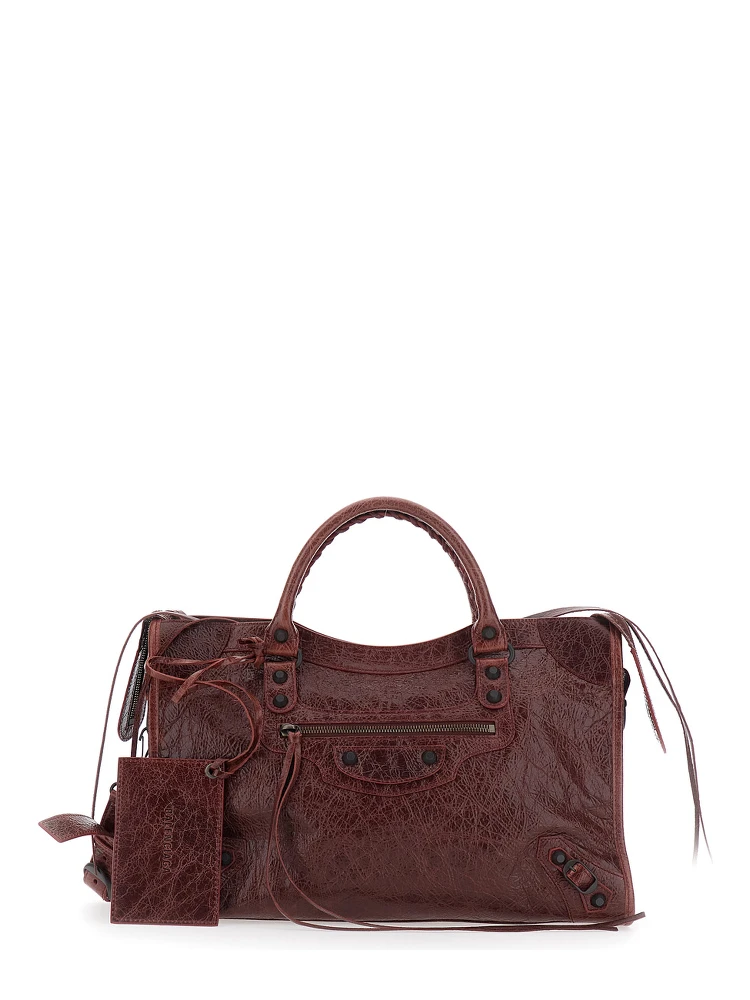 Le City Bordeaux Medium Handbag with Adjustable and Removable Strap in Leather for Women
