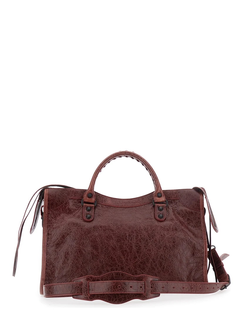 Le City Bordeaux Medium Handbag with Adjustable and Removable Strap in Leather for Women