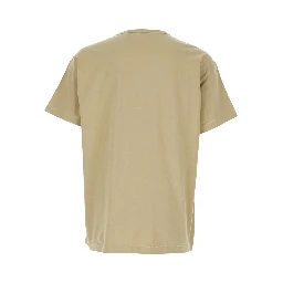 Beige Crew Neck T-Shirt with Front Logo in Cotton Man