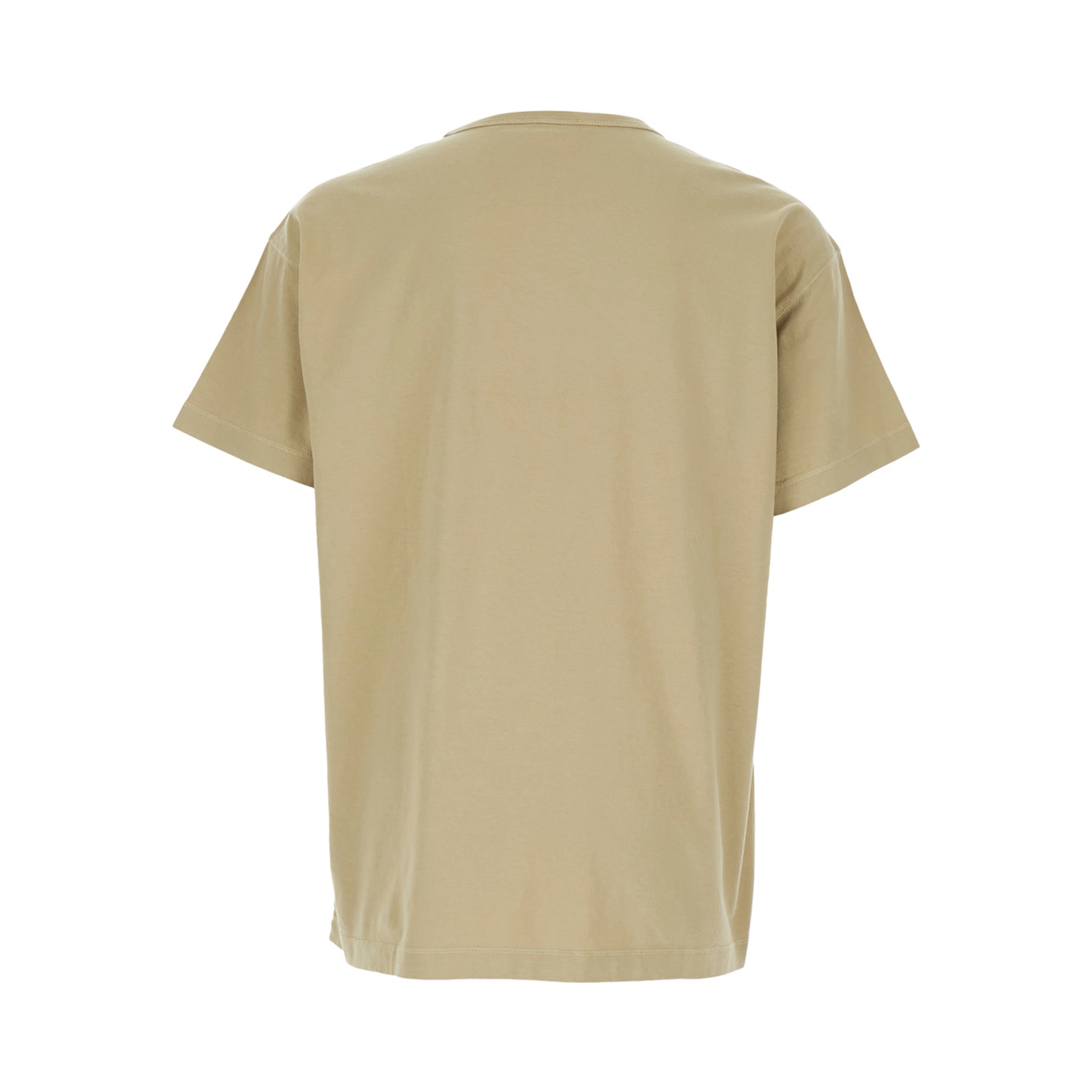 Beige Crew Neck T-Shirt with Front Logo in Cotton Man