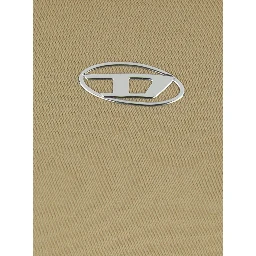 Beige Crew Neck T-Shirt with Front Logo in Cotton Man