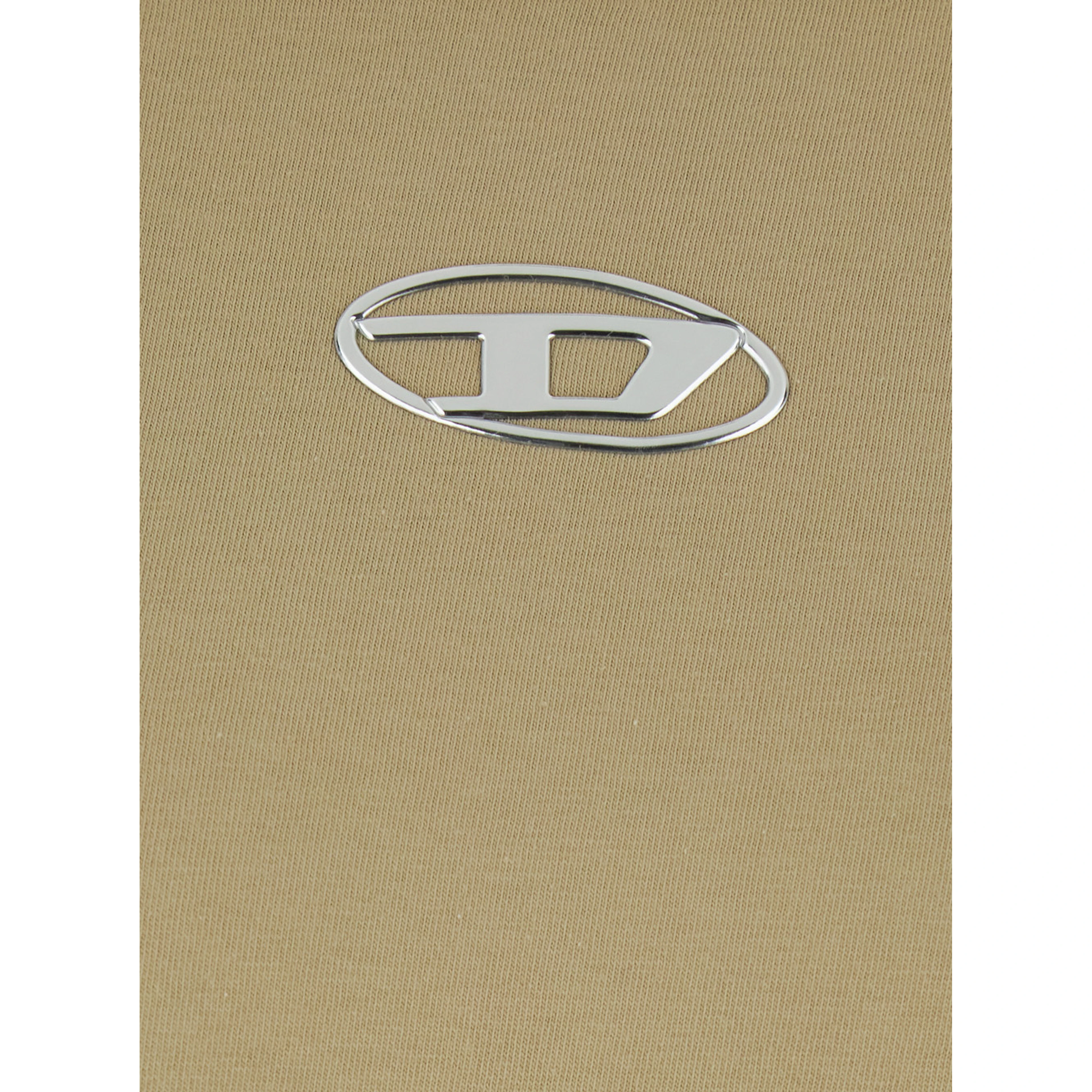 Beige Crew Neck T-Shirt with Front Logo in Cotton Man