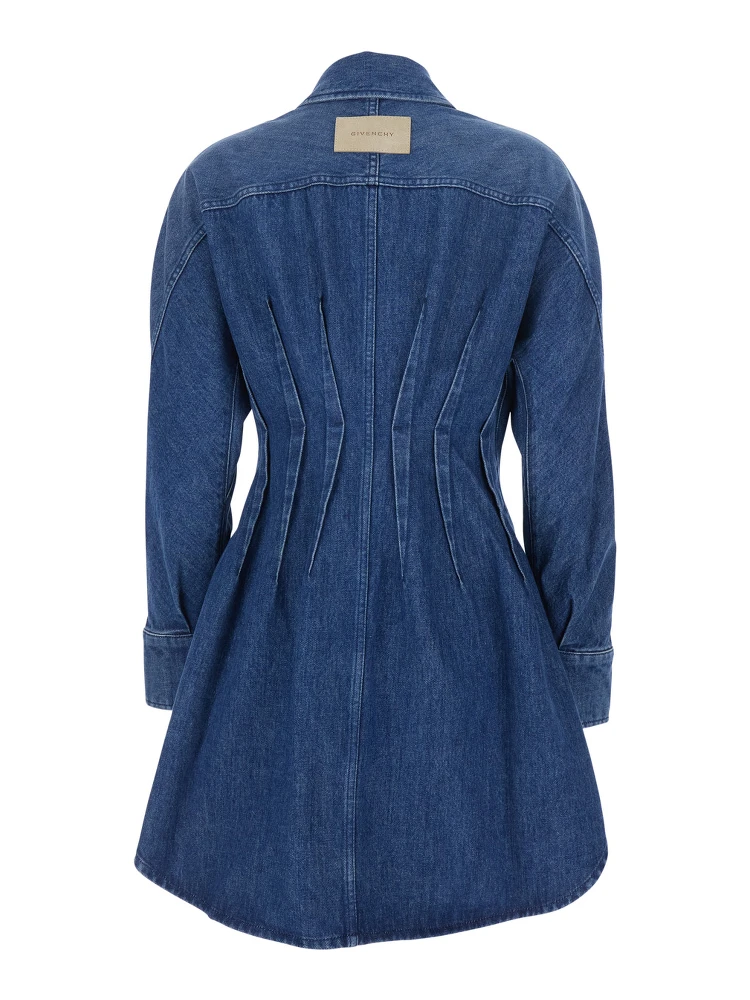 Blue Dress with Pointed Collar and Lightly Structured Waist in Denim Woman alternative