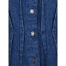 Blue Dress with Pointed Collar and Lightly Structured Waist in Denim Woman