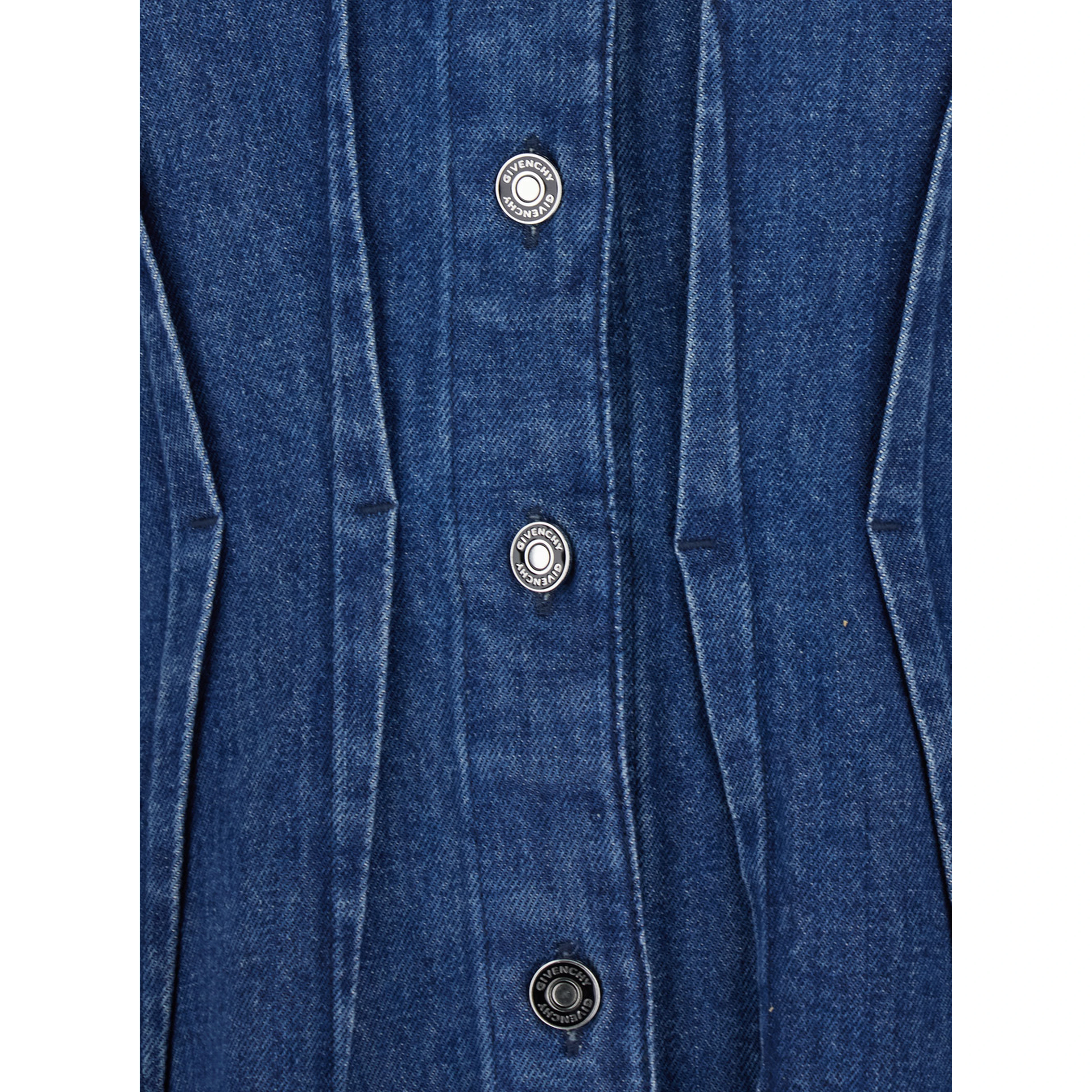 Blue Dress with Pointed Collar and Lightly Structured Waist in Denim Woman