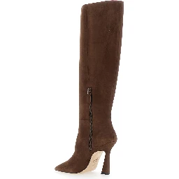 Vinnie Brown knee-high boots with high heel and pointed design leather for women